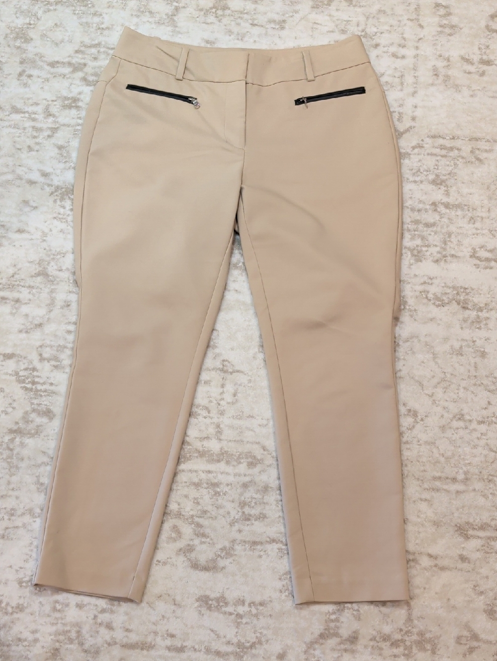 Ann Taylor Beige Straight-Leg Ankle Pants with Zip Pockets